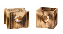 Herz Teelichthalter Holz mit Glas h=9cm