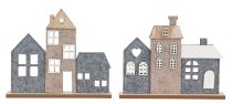 Häuser-Deko aus Filz mit Holzsockel