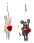Felt mouse with red heart for hanging