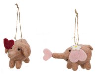Felt elephants with hearts for hanging