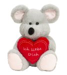 Mouse grey sitting with heart "Ich liebe