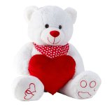 Bear white w.heart & scarf