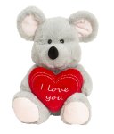 Mouse grey sitting with heart "I love