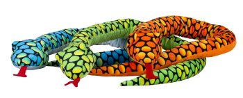 Plush snake orange, blue and green
