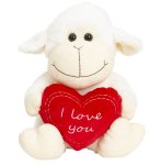 Sheep white sitting with heart "I love