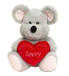 Mouse grey sitting with heart "Sorry"