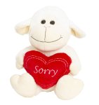 Sheep white sitting with heart "Sorry"
