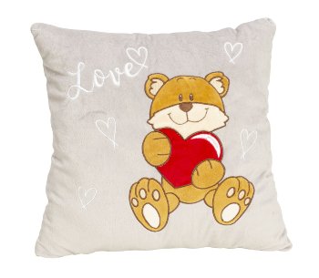 plush pillow "Love" grey with hearts and