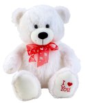 Bear white sitting with bow "I love you"