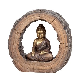 Buddha sitting brown/gold in wooden