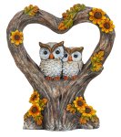 Owl couple in autumn style heart h=35cm