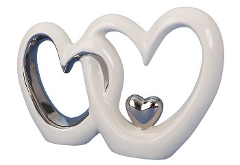 Double heart with heart silver / white