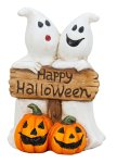 Gespenster mit "Happy Halloween"-Schild