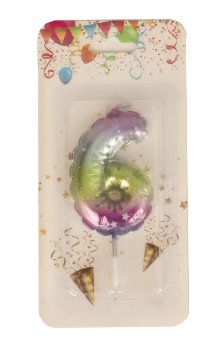 Cake candle number "6" rainbow color