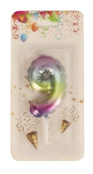 Cake candle number "9" rainbow color