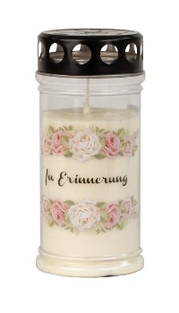 Grave candle "In Erinnerung" with flower