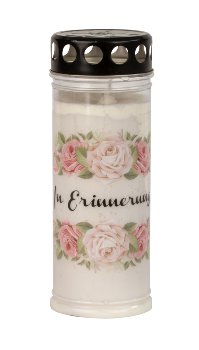 Grave candle "In Erinnerung" with flower