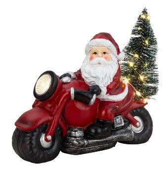Santa on motor cycle with LED-light tree