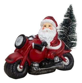 Nikolaus auf Motorrad mit LED-Licht