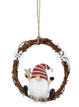 Wooden gnome with star in hand sitting