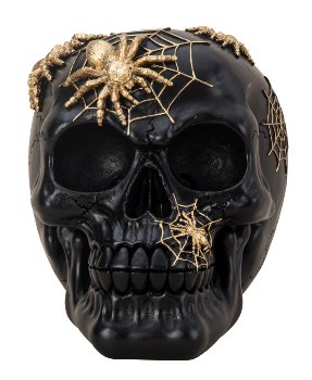 Skull black with golden spiders h=12cm