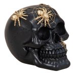 Skull black with golden spiders h=12cm