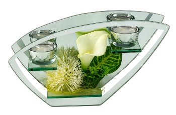 Glasdeko mit Blumen weiß/grün f. 2