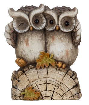 Owl-Couple standing on tree trunk h=34cm