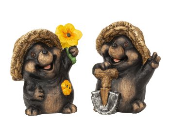 Mole standing with shovel & flower in