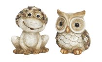 Frog & Owl in grey-brown h=13+14cm asst.