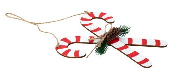 Wooden candy cane red/white with tree
