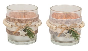 Glas mit Stern-Deko für Teelicht/Kerze