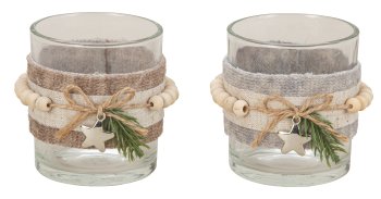 Glas mit Stern-Deko für Teelicht/Kerze