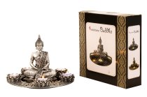 Buddha Set für Teelicht silber h=20cm