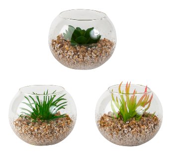 Glass with artificial cactus h=ca.7cm