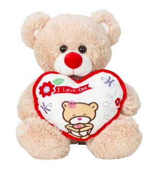 Plush bear sitting with heart in hand