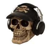 Skull with base cap & earphone h=14cm
