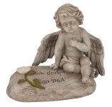 Angel on stone with phrase grey h=16 cm