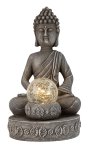 Buddha sitzend grau mit LED-Licht h=43cm