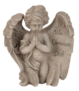 Angel with phrase on wings grey h=19,5