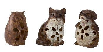 Dog, cat, owl wooden-design h=14-15cm