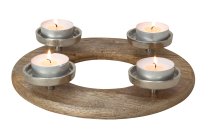Kerzenhalter rund aus Holz+Metall h=8cm