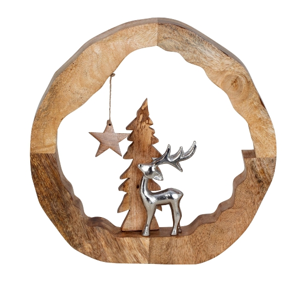 b=32,5cm Elch mit Stern Holz-Weihnachtsdeko und Tannenbaum, h=33cm