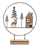 Metal decoration with wooden reindeer