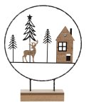 Metall Deko mit Holzhirsch+Haus h=37,5cm