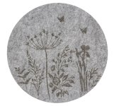 Filz-Untersetzer grau "Blumenwiese" rund