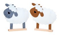 Felt sheep on wooden base h=30cm