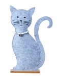 Felt cat grey with pearl necklace on