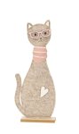 Felt cat with glasses & scarf on wooden