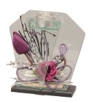 Glasdeko mit Blumen violett f.Teelicht